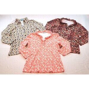 J. McLaughlin Lot of 3 Size S Geometric Floral Shirts Tops Ruffle Neck Henley